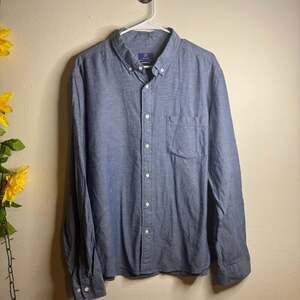 George Classic Fit Mens XL (46/48 Blue Cotton Blend Chambray Long Sleeve Shirt